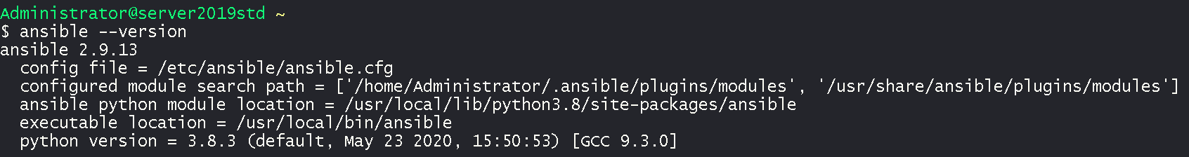 Screenshot of Ansible version output